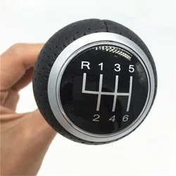 6 Speed 12MM Car Manual Gear Shift Knob For Audi A6 C6 2004-2012 Black Silver Plastic PU Leather Auto Transmission Lever