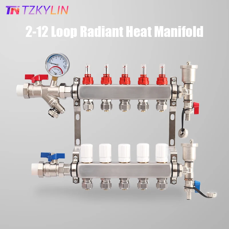 2-12 Loops Radiant Heat Manifold,PEX Tubing Manifolds with Compatible Outlets (1/2\