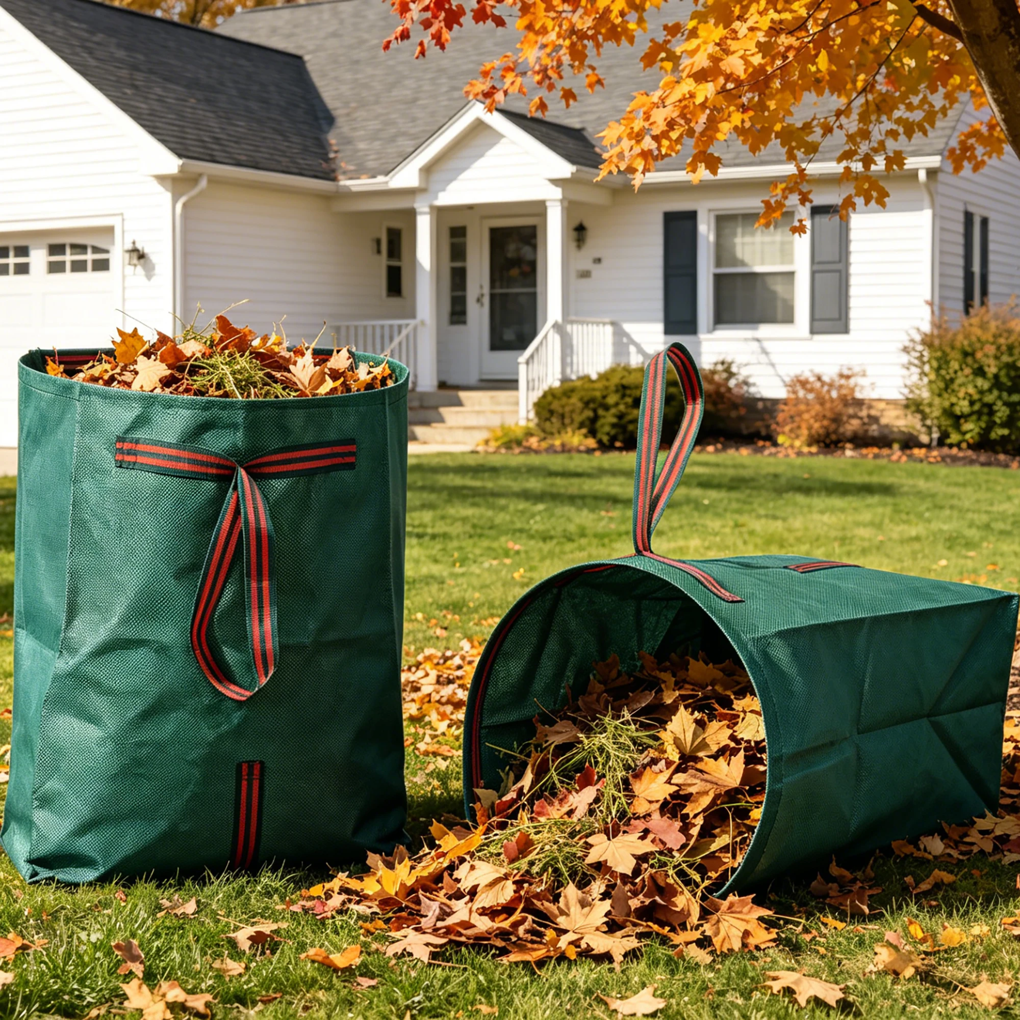 2-Pack Reusable Yard Waste Bags with Gloves, 72 Gallon Open-Mouth Bin Leaf & Lawn Debris Bags - Heavy-Duty Waterproof PP - Collapsible Seasonal Garden Cleanup Sacks