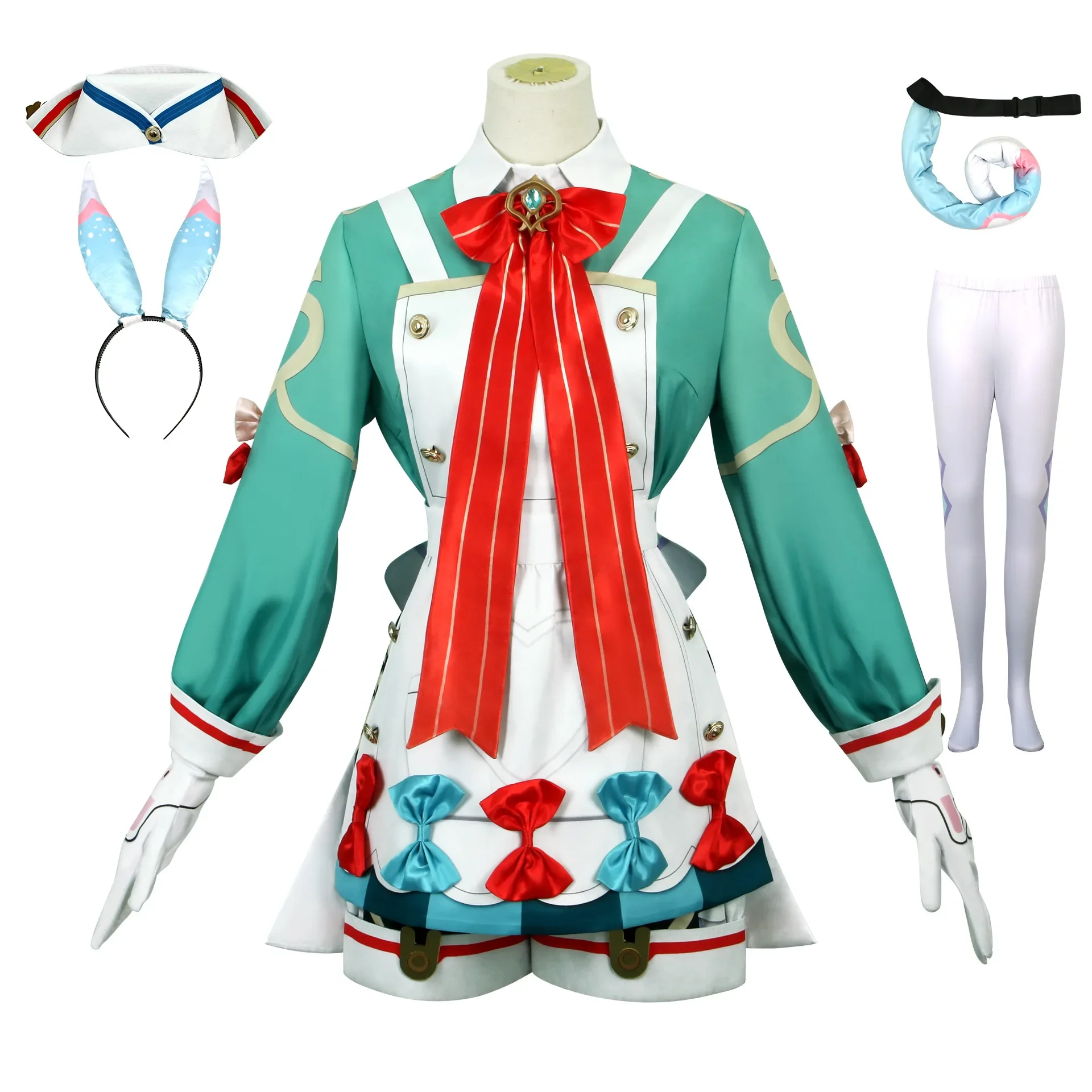 Game Genshin Impact New Skin Woman Cosplay Costume Lovely Sigewinne Cosplay Costume Stockings Headwear Tail Dress Full Set