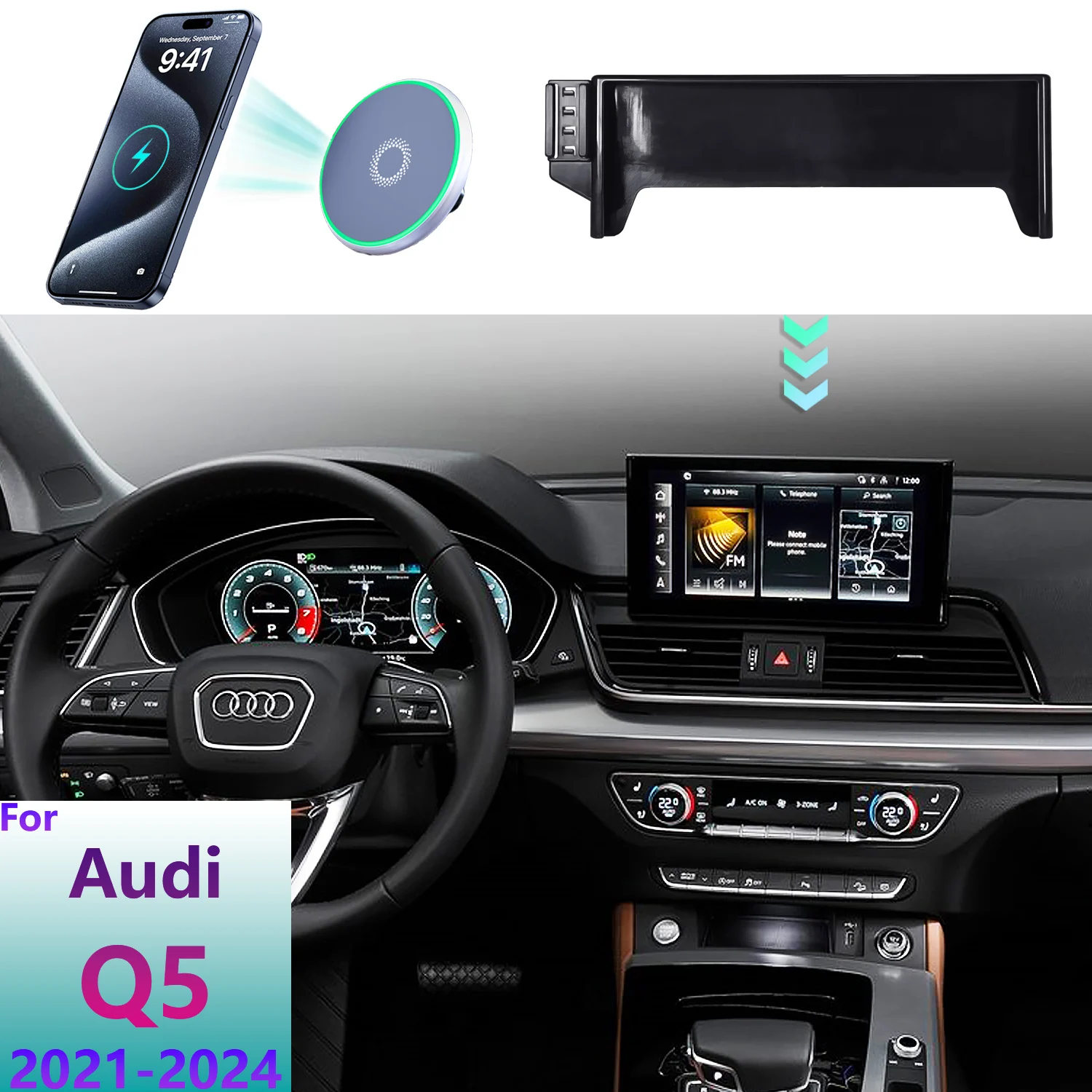 For Audi Q5 SQ5 80A 2021 2022 2023 2024 Phone Holder Car Magnetic MagSafe Wireless Charging Car Mobile Phone Mount Screen Base 