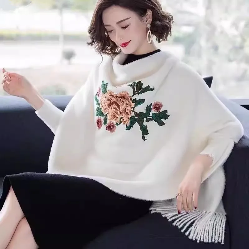 Mink Velvet Shawl For Women Thicken Warm Autumn Winter 2024 New With Sleeved Cloak Fringe With Cheongsam Mantle Outside 3213