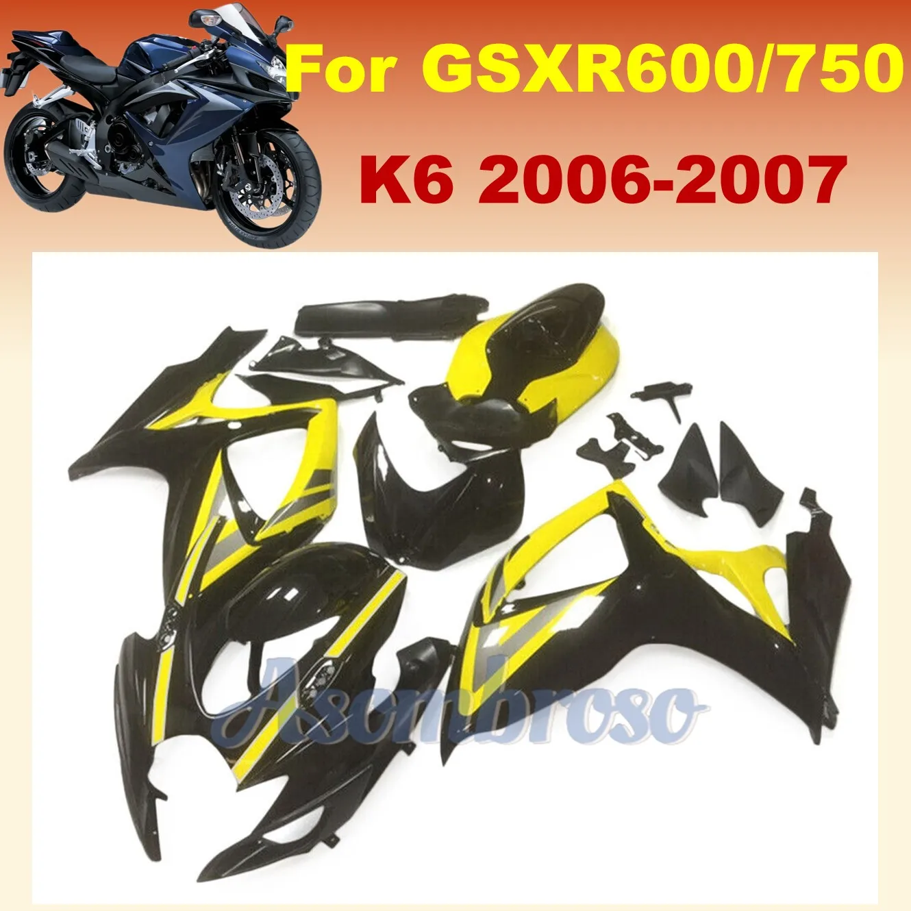 

Plastic Shell Motorcycle Fairing Kits Fit For Suzuki GSXR600 750 2006 2007 GSXR 600 06 07 K6 GSX-R600 Yellow Black Bodywork Set