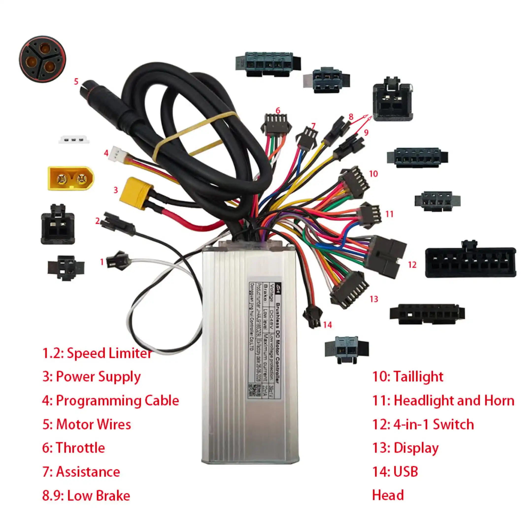 Electric Bicycle Brushless Motor Controller JH4AJ9186DZBL 48V 22A