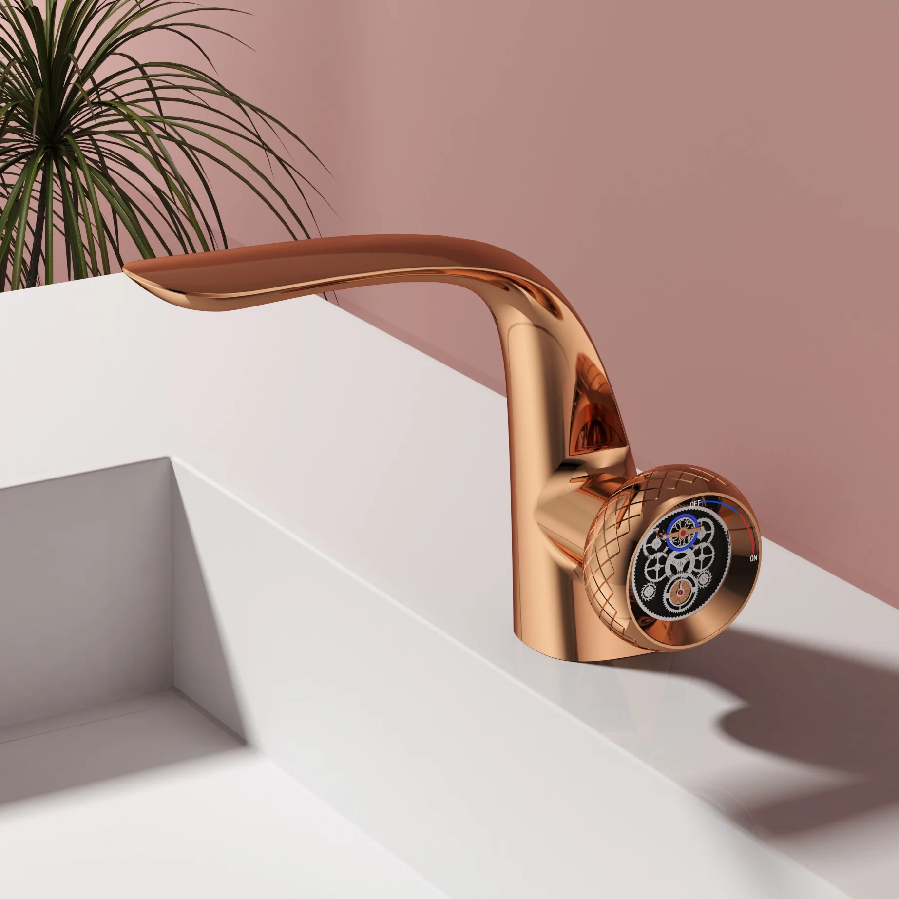 

European style light luxury gun gray bathroom cabinet washbasin full copper basin faucet hot and cold tourbillon series