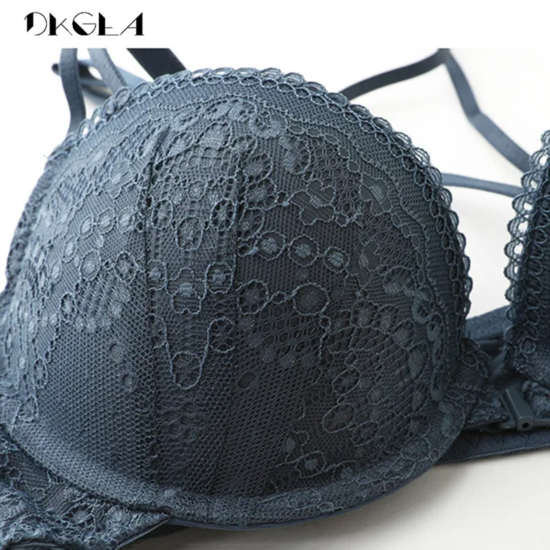 Front Closure Bra Panties Sets Lace Embroidery Women Lingerie Set Gather Brassiere Black Thick Push Up Bras Sexy Underwear Set