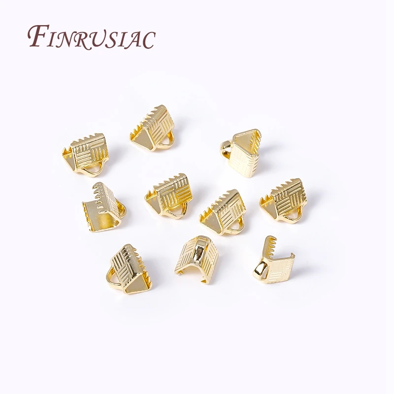 

18K Gold Plated Crimp Cord Pinch End Caps Cove Clasps Ribbon Leather Clip Folding Connector For DIY Jewelry Making Accessories