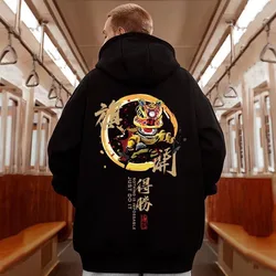 【M-8XL Hoodies】Men Oversized Pullover Hoodie Fashion Loose Chinese style lion dance Print Long Sleeve Couple Clothes