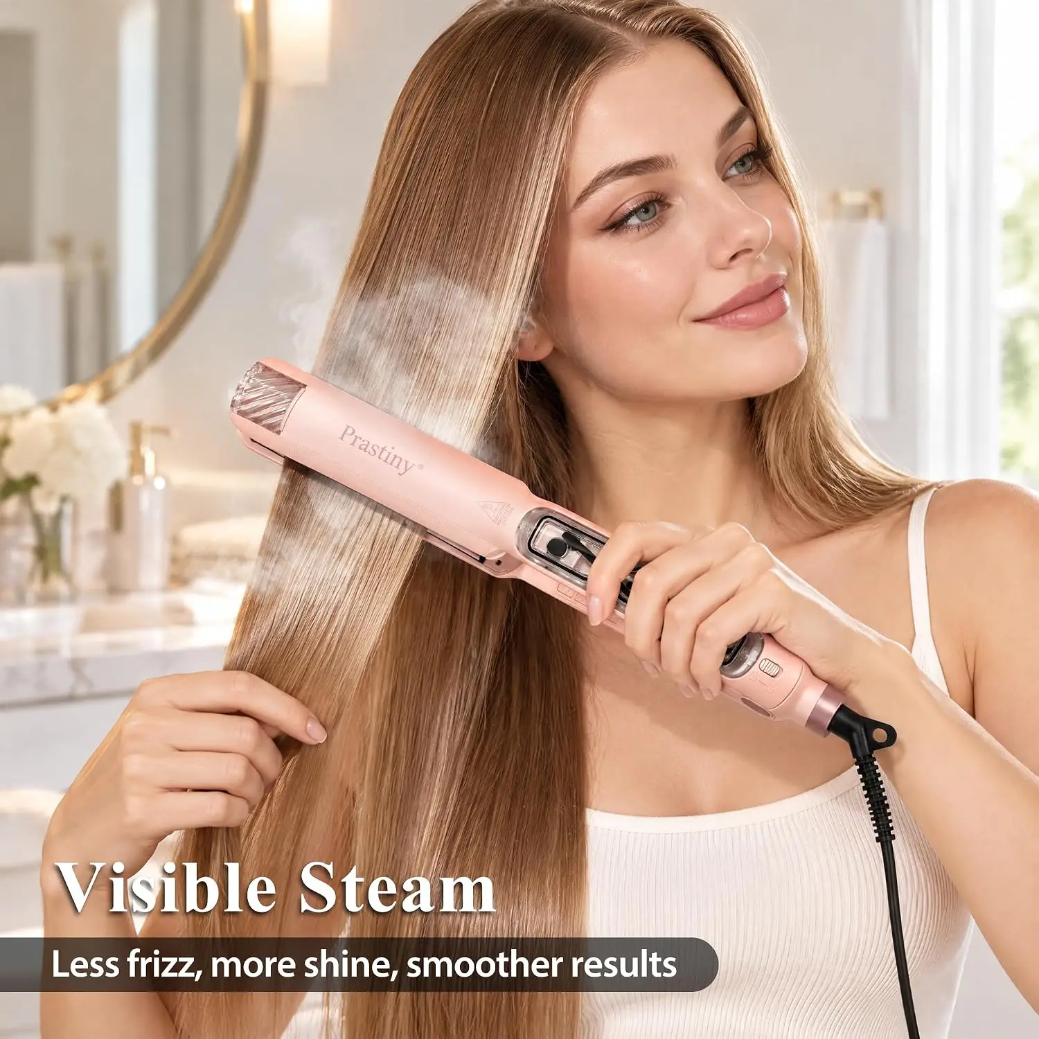 1.53 Inch Steam Hair Straightener Infrared Flat Iron with 5 Temperature Settings