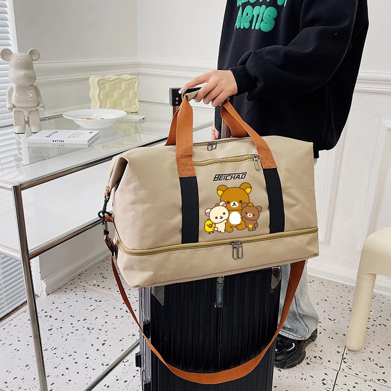 

Rilakkuma Women Men Travel Bag Cartoon Girl Boy Waterproof Gym Sport Bag Fitness Handbag for Women Storage Bag Shoulderbag Gift