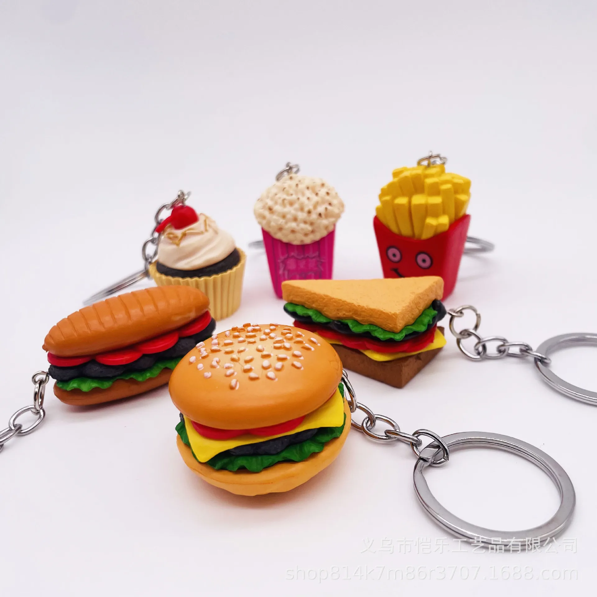 Portachiavi sandwich Food portachiavi Lovely Burger patatine fritte Pizza Hot Dog zaino ornamento Cartoon King Ring Holder per tutti i giorni