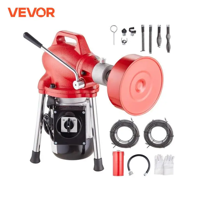 VEVOR Drain Cleaner Machine 370W/250W Electric Sewer Snake Auger Manual Feed Tube Pipe Cleaning Tool Dredge Machine for Homeuse