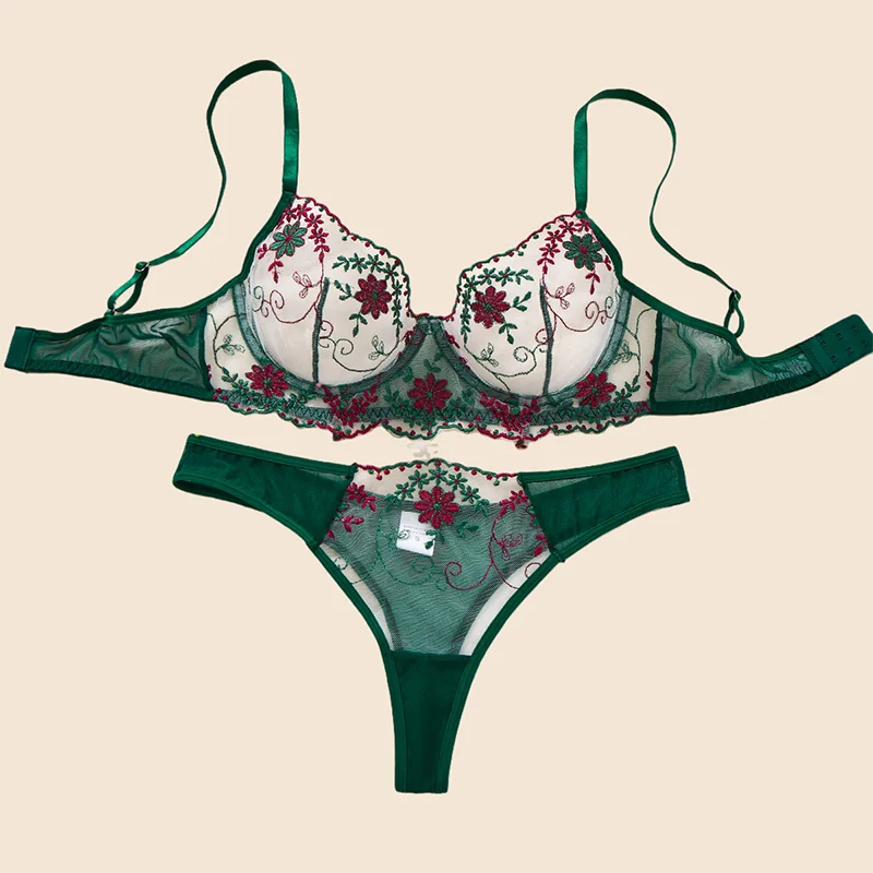 

Женские комплекты нижнего белья: кружевное белье с цветочной вышивкой, романтическое французское белье, комплект из трех предметов (бюстгальтер, трусики, чулки), прозрачное сексуальное белье
