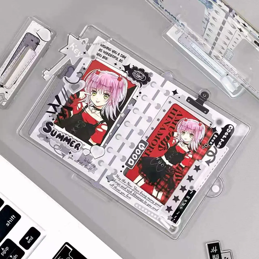 3 Inch Notebook Style Acrylic Photocard Frame Double Slot Anime Card Display Stand Tabletop Shooting Decor Prop
