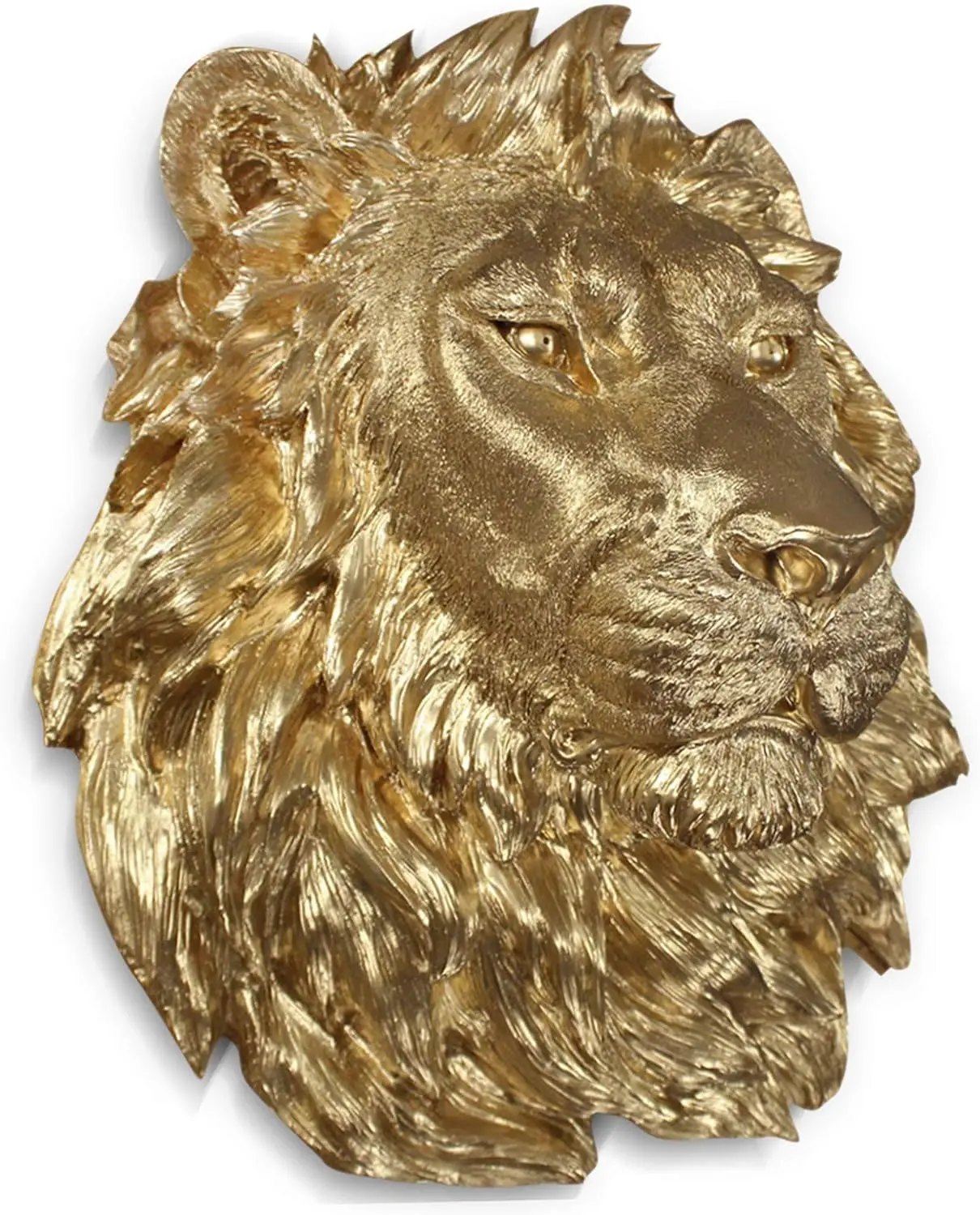 Large Gold Lion Wall Art - 17-inch Eye-catching Mounted Lion Head - Handmade Poly-Resin Farmhouse Lion Wall Decor, Size Large