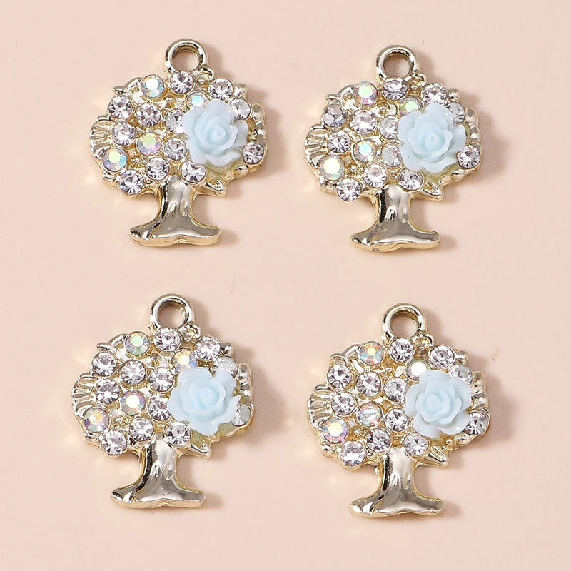 Leslie 10 Stück Exquisite Zirkon Glänzende Kristall-Rosen-Lebensbaum-Anhänger für Halsketten DIY Hochzeitsschmuck Zubehör – Detail 8