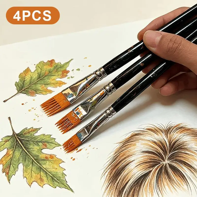 4Pcs Serrated Shape Paintbrush Set Landscape Leaf Art Brushes For Watercolor Oil Digital Painting Artist & Student Supplies