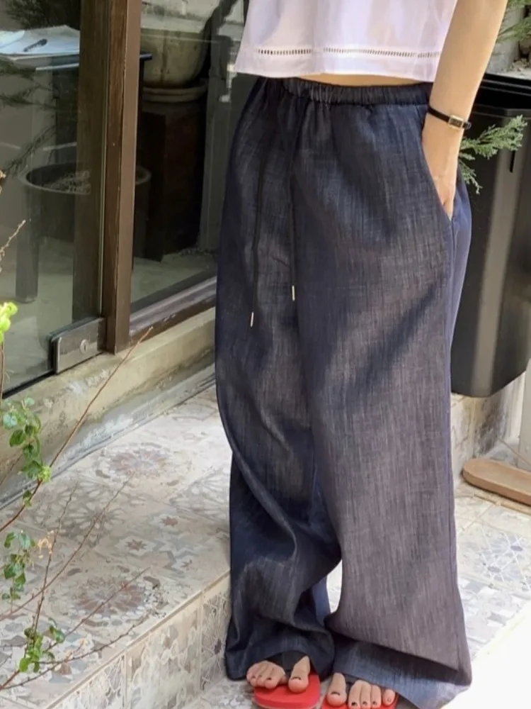 

Шикарные осенние универсальные свободные повседневные брюки в стиле ретро, широкие джинсы, женские универсальные брюки свободного покроя с эластичной резинкой на талии