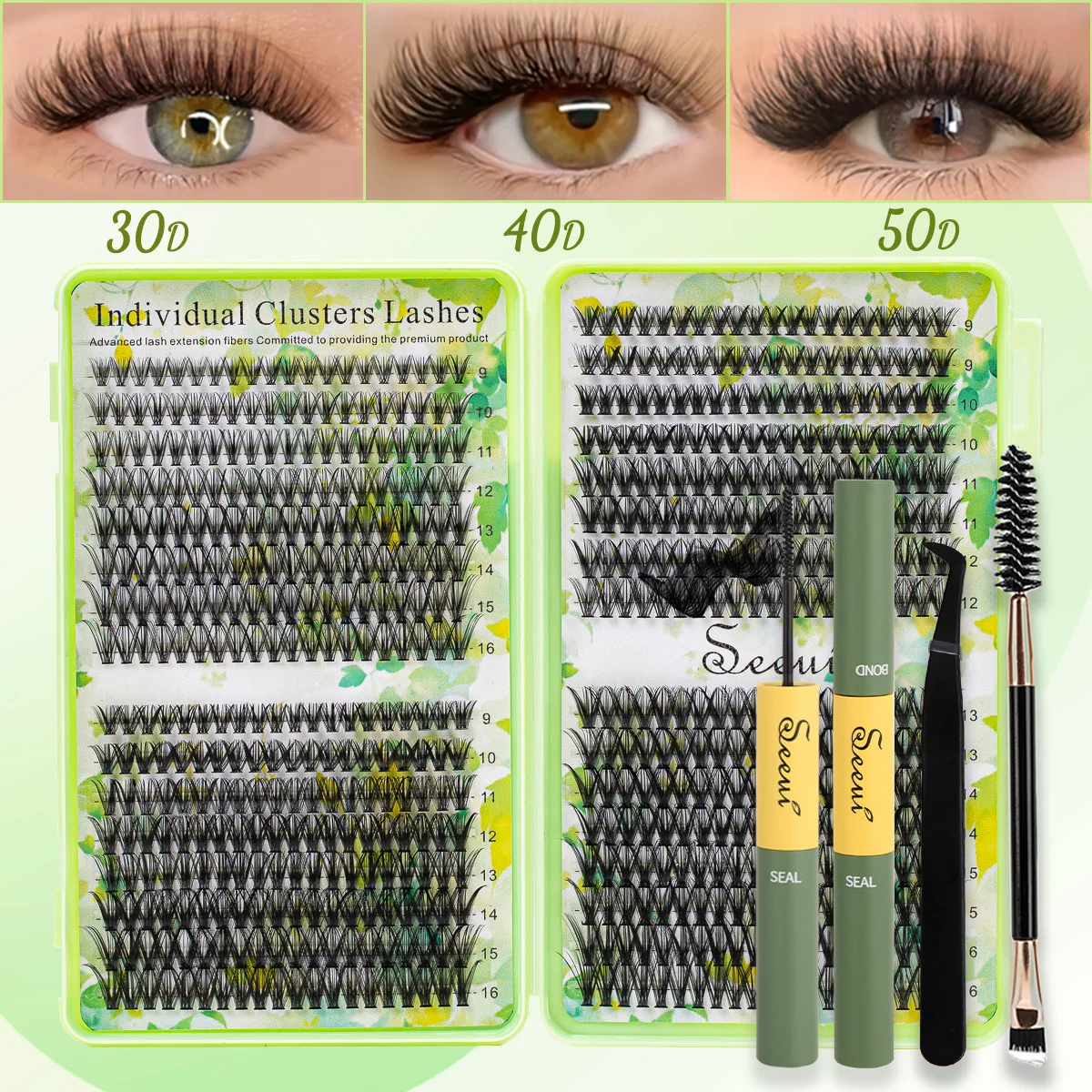 ISEEN DIY Eyelash Extension Kit Soft Eyelash Individual Eyelashes Kit with Lash Bond & Seal and Lash Tweezers and Brush