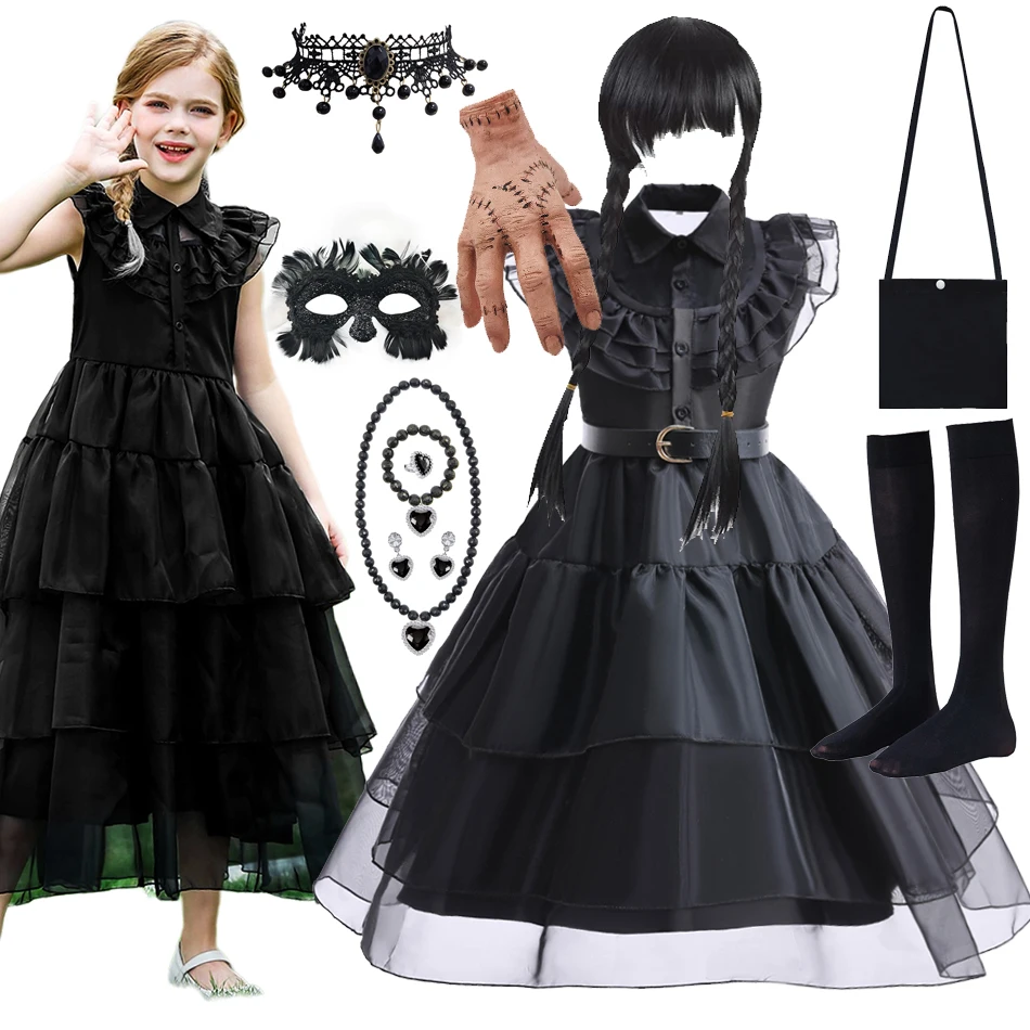 Halloween Movie Live Merlina Adams Girl Costume For Kids Girl Fancy Carnival Party Tulle Dress Gothic Outfit Vestidos Children