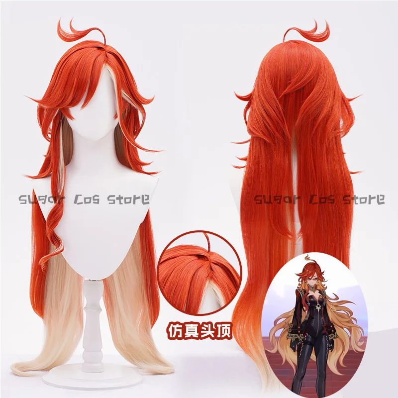 Game Genshin Impact Mavuika Cosplay Wig Red Yellow Hair Curly Wig Hair Slices Heat-resistant Fiber Hair Halloween Party Props