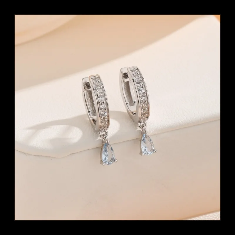 

Серьги Ins с каплями воды, синие циркониевые серьги, простые серебряные серьги S925, модные темпераментные высококачественные легкие роскошные новые серьги