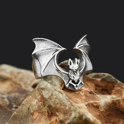 Fashion Vintage 316L Stainless Steel Cute Bat Rings for Men Women Punk Biker Animal Ring Creative Party Amulet Jewelry Wholesale