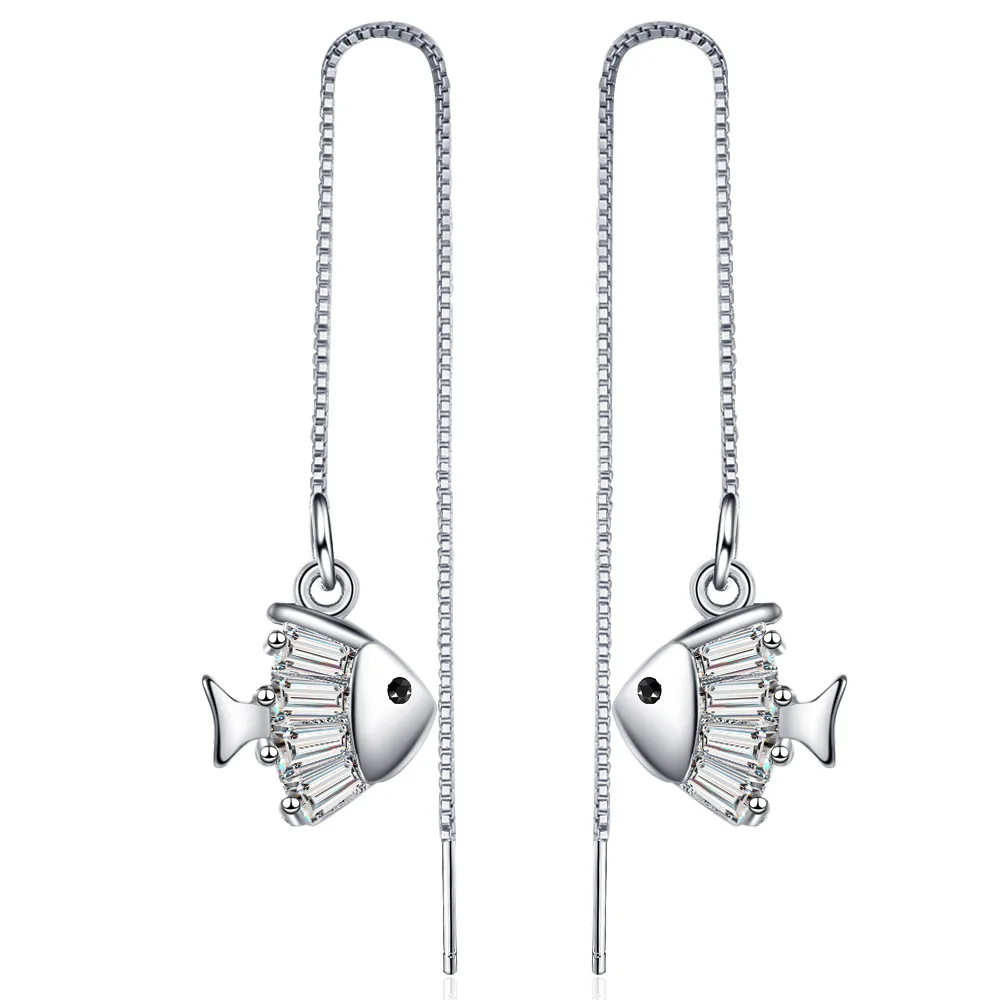 Simple Female Earrings 925 Silver Needle Ear Thread Fish Inlaid Zircon Long Tassel Earrings for Women Pendientes Bijoux