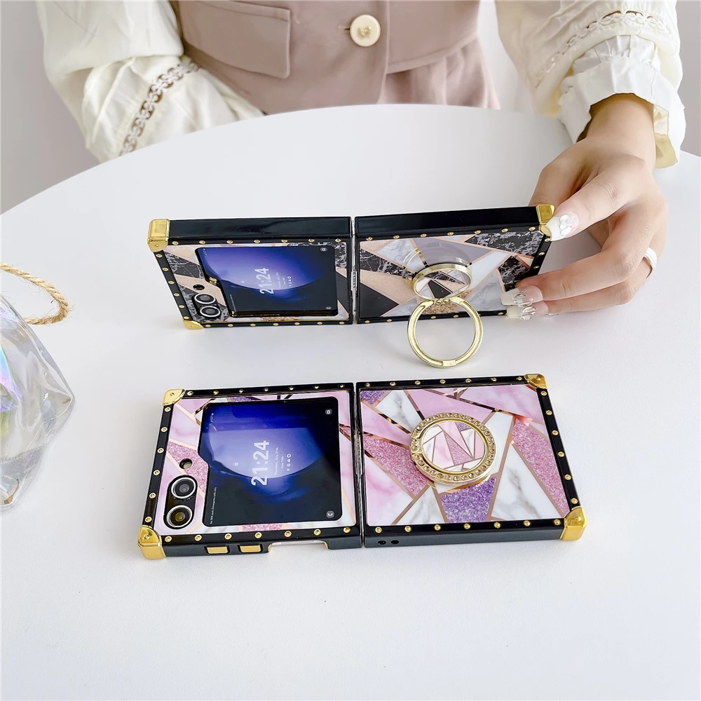 Luxury Glitter Geometry Pattern Case For Samsung Galaxy Z Flip 6 Flip 3 Leopard Lip Flower Cover For Samsung Z Flip 5 Flip 4 image 6