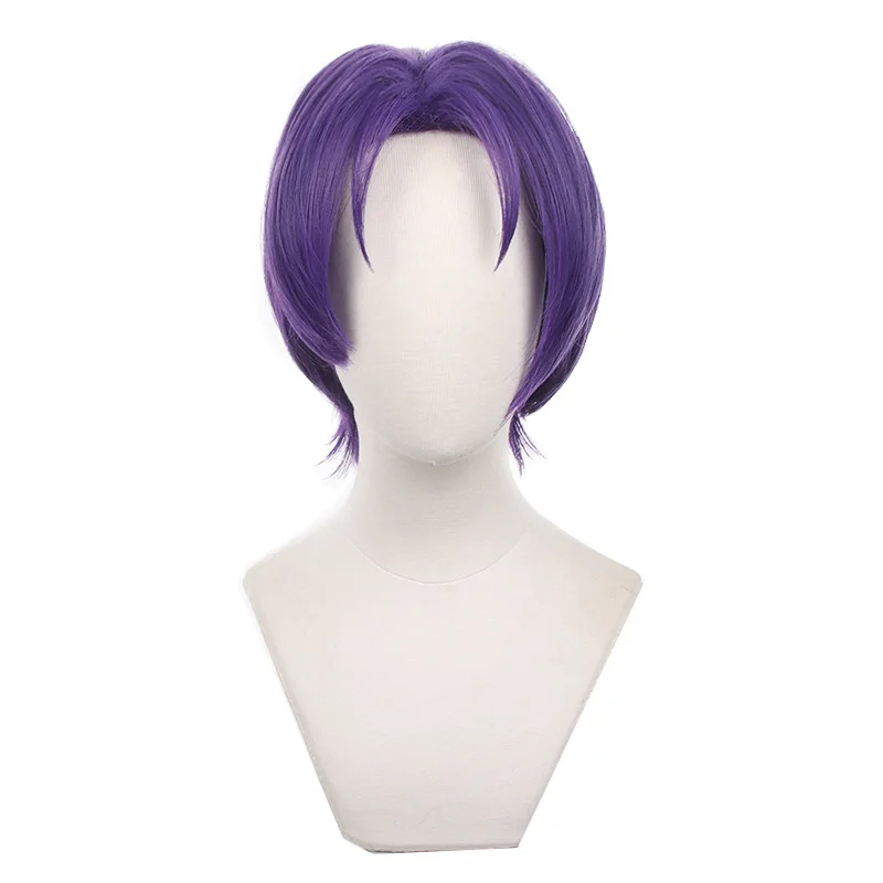 Perruque de Cosplay Reo Mikage, cheveux résistants à la chaleur, queue de cheval courte violette avec serrure bleue pour jeu de rôle d'halloween