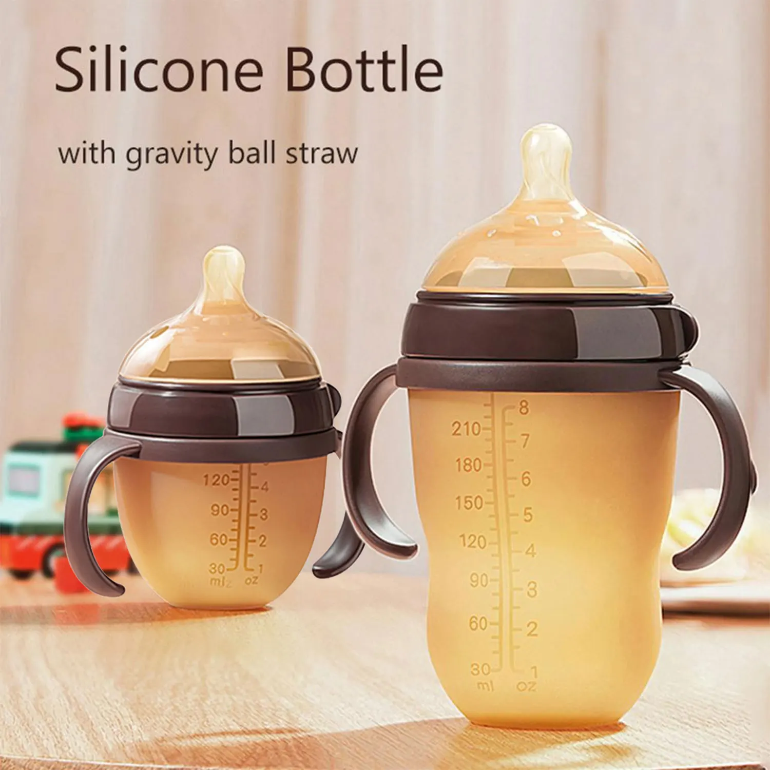 0-36 Months Baby Nano Silicone Handle Bottle 150ml/240ml Baby Straw Bottle, BPA Free, Safe Material, Newborn Gift