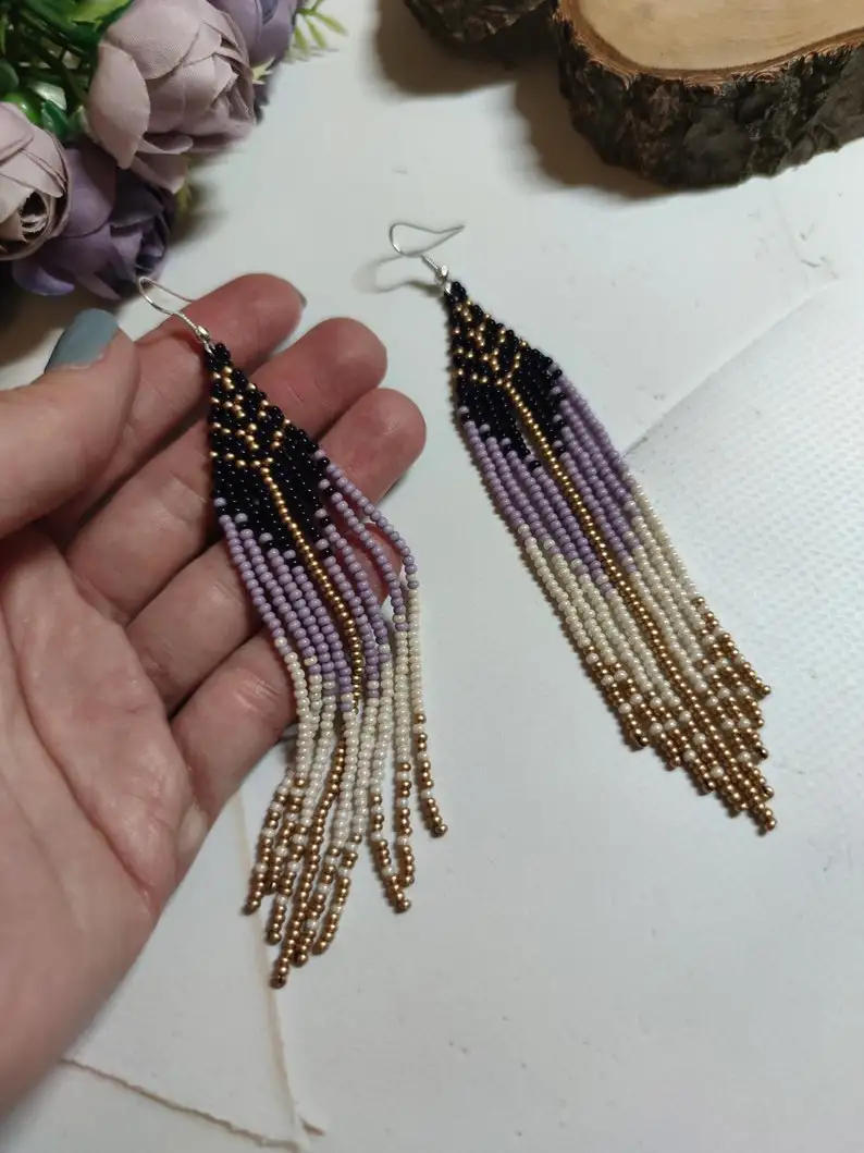 ZGMXR Rice bead earrings Original Simple Pattern Alloy female Geometry Gradient color Bohemia Retro Hand-woven Beaded earrings view 4