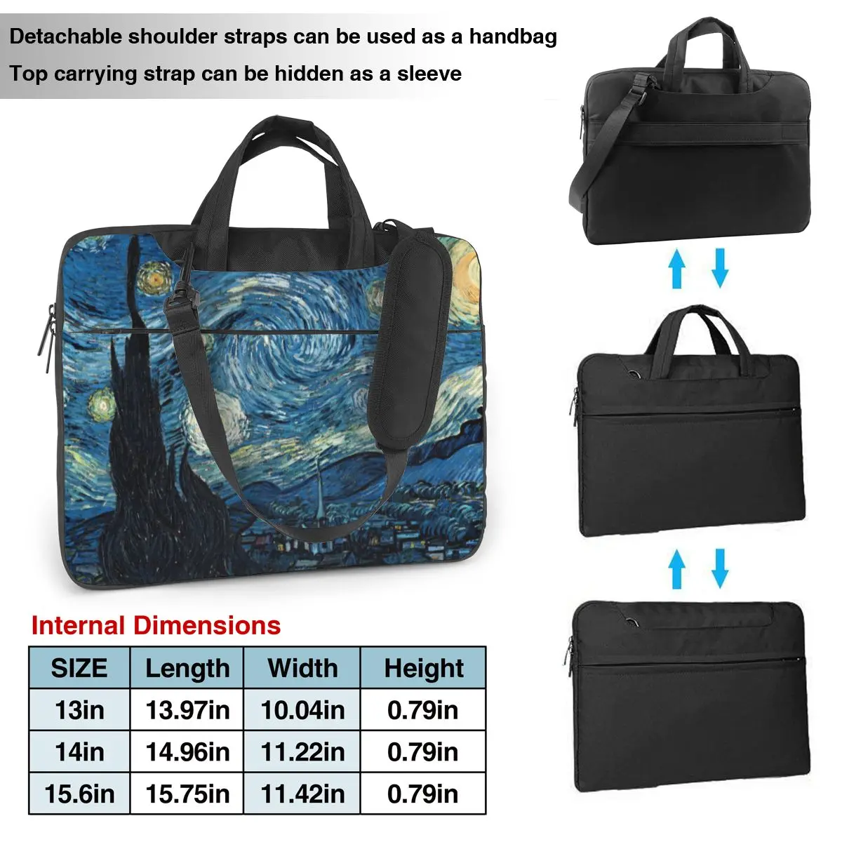 Imagem -03 - Van Gogh Bolsa para Laptop com Alça Bolsa Protetora para Computador Bolsa para Laptop de Viagem Elegante