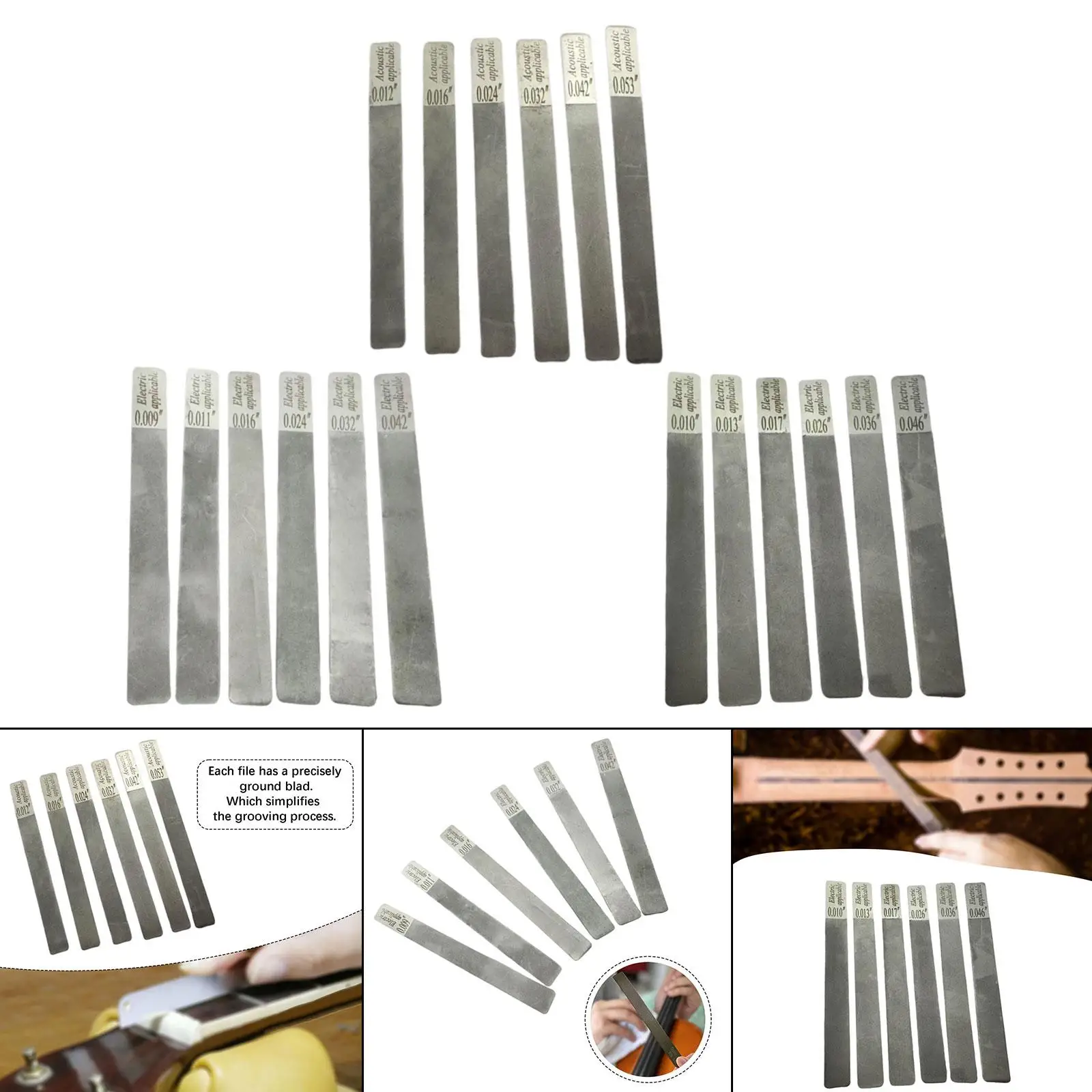 

6x Guitar Gauged Nut Slotting File Set,Practical,Sturdy,Luthier,Repairing Tool Kit,Stainless Steel,for Guitar Maintainence ,
