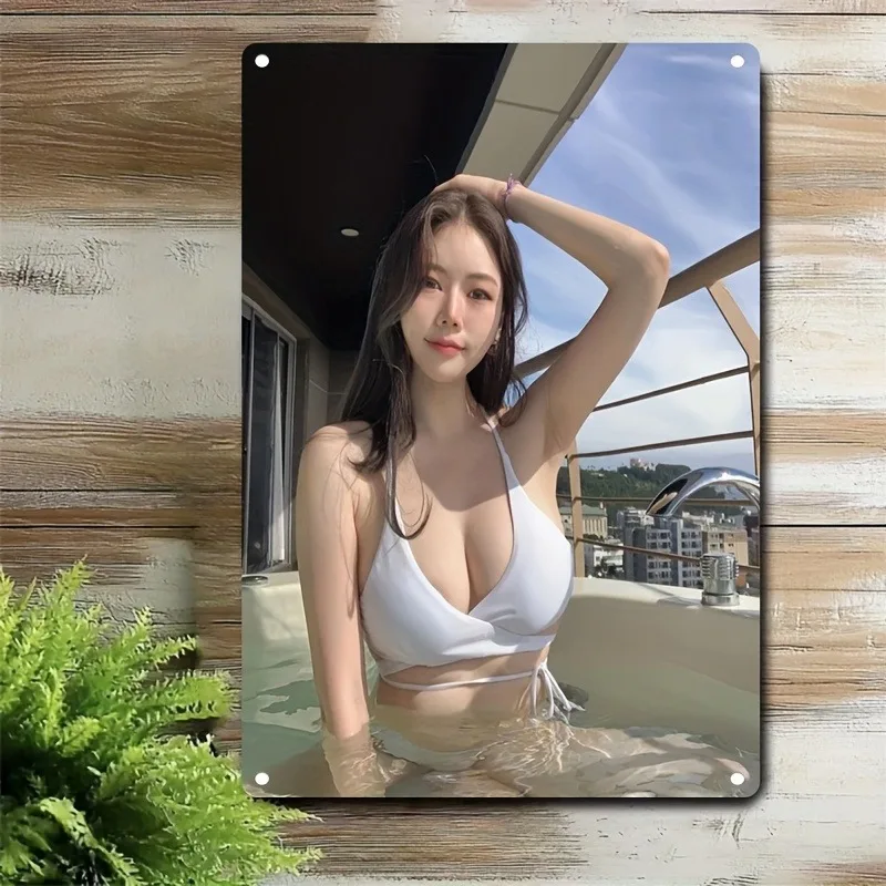 

Vintage Bikini Lady Metal Wall Art - Modern Minimalist Iron Sign for Home, Cafe & Bar Decor