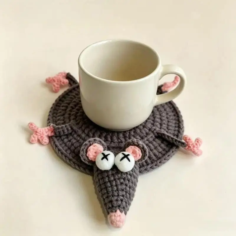 Hand Knitted Animal Cartoon Crochet Coasters 1Pcs Cute Cup Mat Heat Insulation for Coffee Bar Table Home Decoration