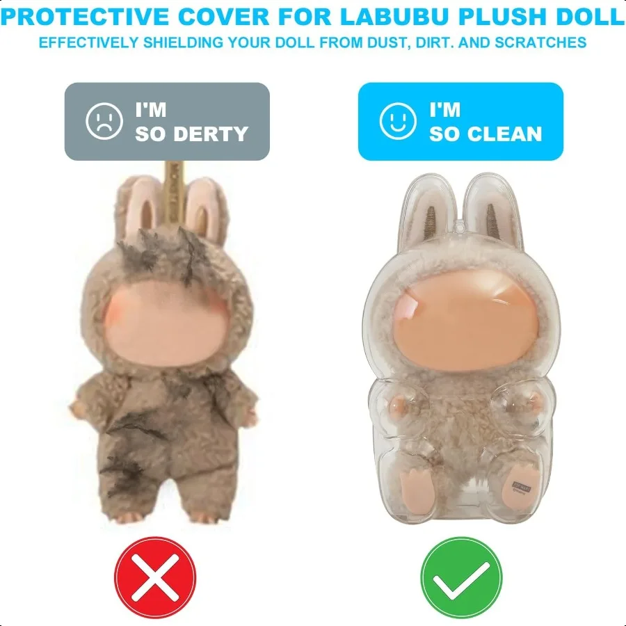 Casing Pelindung untuk LABUBU Tas Pajangan Gambar Bening dengan Gantungan Kunci Penyimpanan Penutup Pelindung Plastik Tas PVC Transparan Gantung