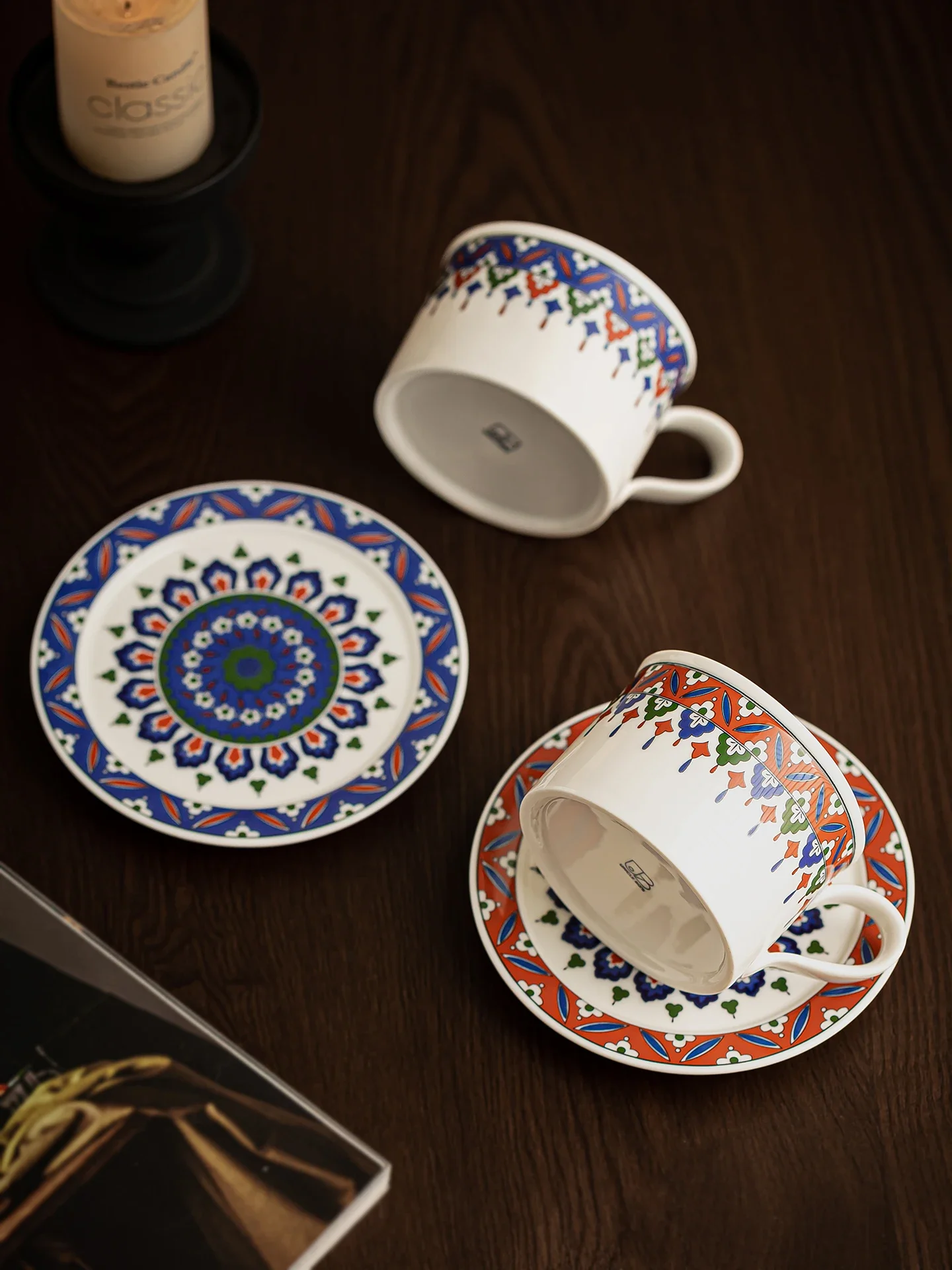 UncleBos Ceramic Coffee Cup And Plate Set Vintage Latte Art Hand-Poured American Glazed under Color Cups French Style