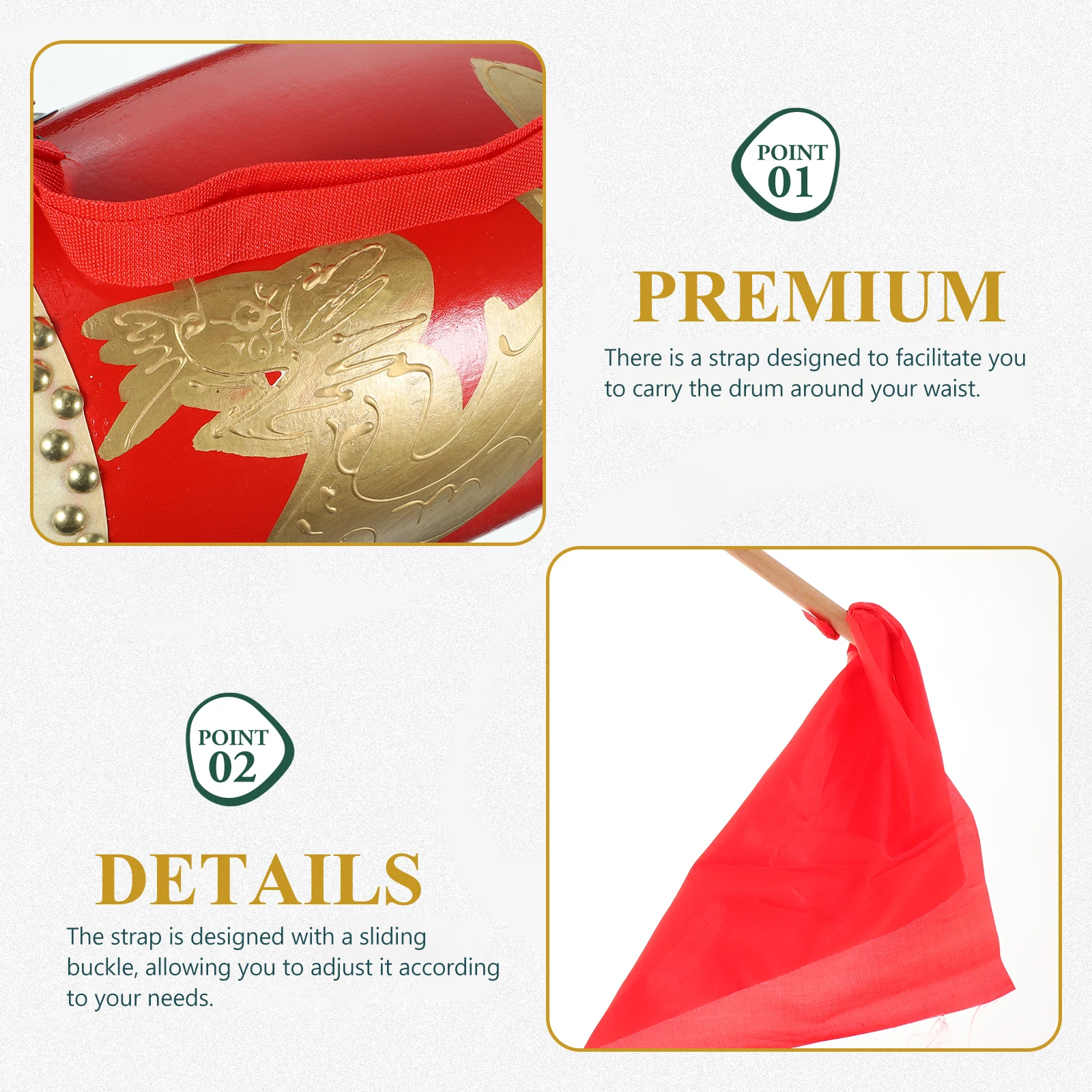 

Dragon Pattern Waist Drum Lightweight Traditional Chinese Portable Cowhide Child Instrument Material for Kids Adult