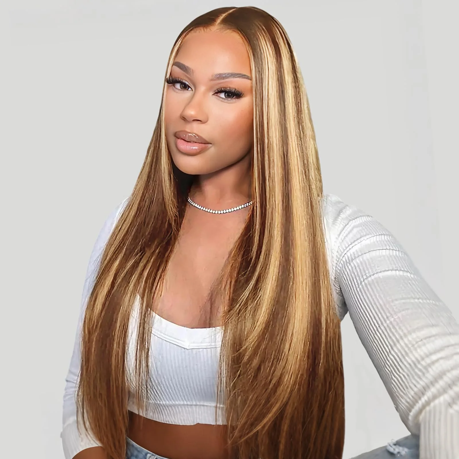 Highlight Wig Human Hair 13X6 Hd Lace Frontal Wig 427 Straight Human Hair Wigs 30 38 Inch Pre Plucked Brazilian Wigs 250 Density image 2