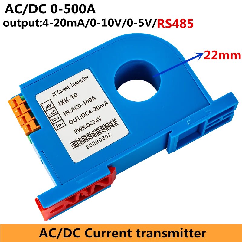 DC24V Current Transmitter 5A 10A 50A 100A Current Converter Transmitter 4-20mA 0-10V RS485 Current Transducer