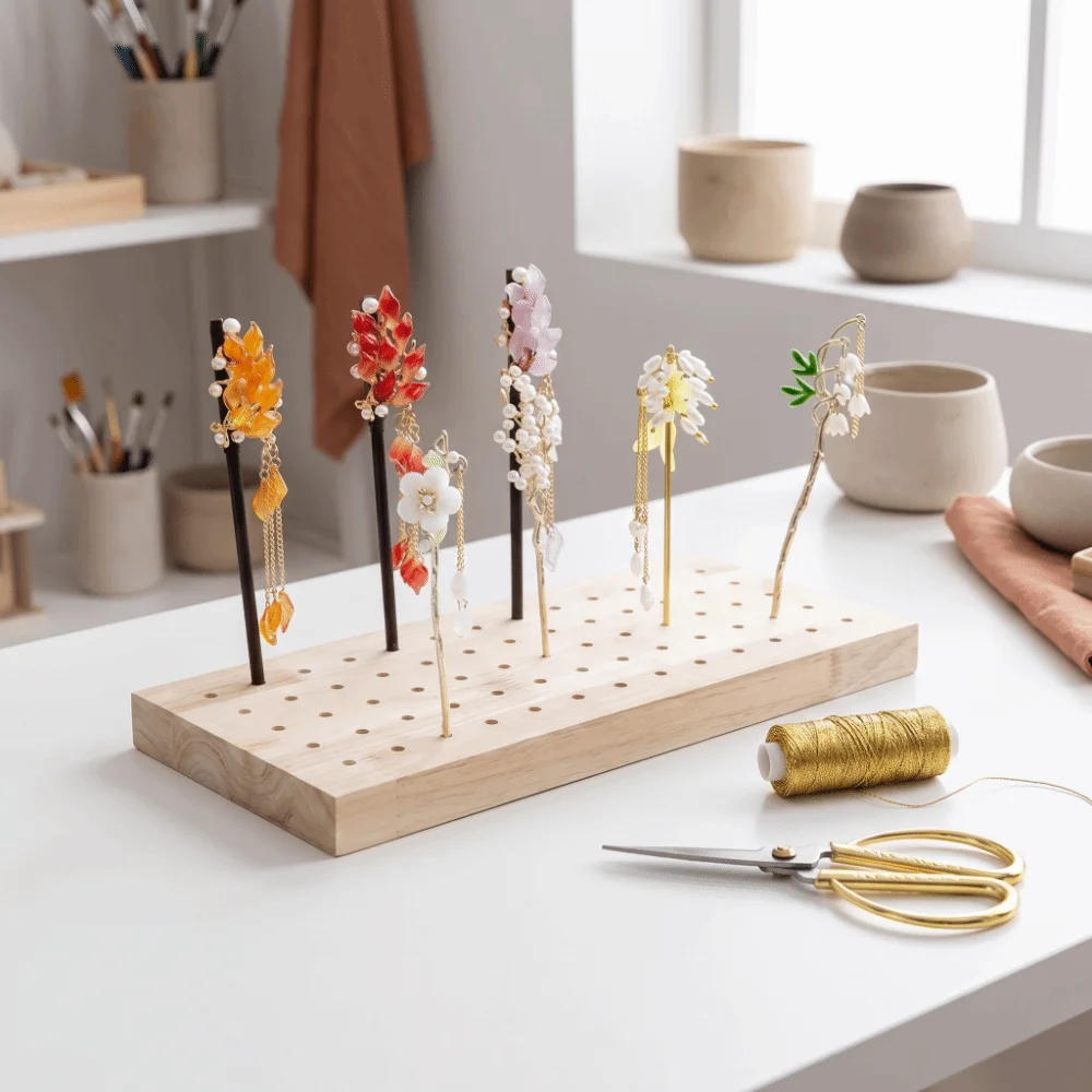 

54/65 Slots Hairpin Wooden Insert Board 5mm Jewelry Stand Ultra-light Drying Stand Organizer Space-Saving Stall Wooden Base