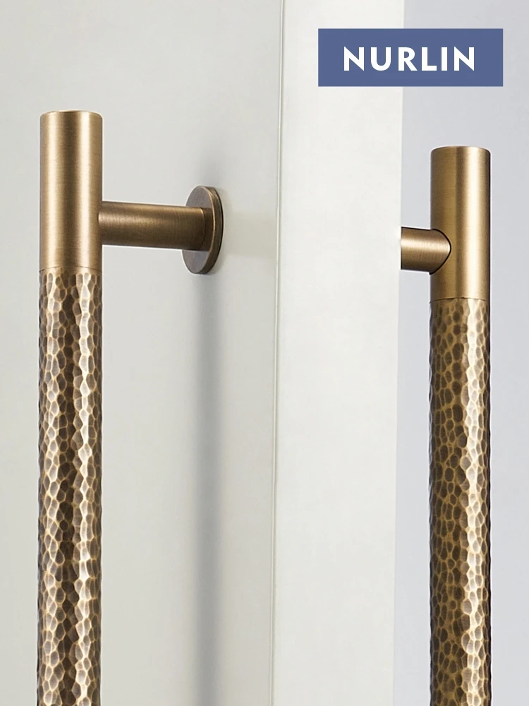 Nurlin Brass Handmade Hammer Patterned Entrance Gate Indoor Pull Single Double Installation Kitchen Appliance Door Handle Bar