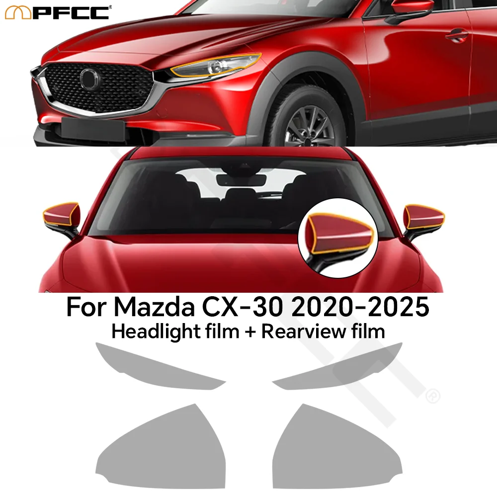 

Для MAZDA CX-30 2020-2025 предварительно вырезанная защитная пленка для краски, 9 мил, прозрачная пленка из ППФ, ТПУ, фары заднего вида, невидимая автомобильная пленка против царапин