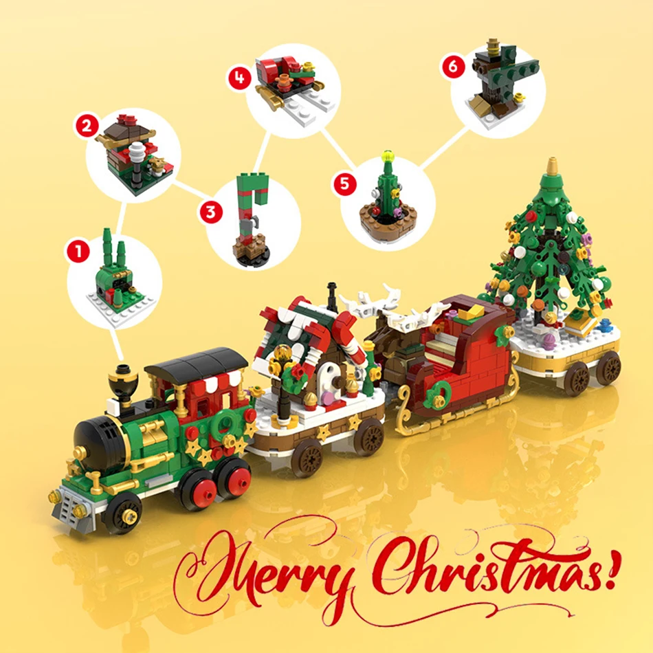 2025年クリスマスギフトDIY組み立てブロッククリスマス列車ハウスツリーそり馬車モデルマイクロブロック組み立ておもちゃ新年ギフト