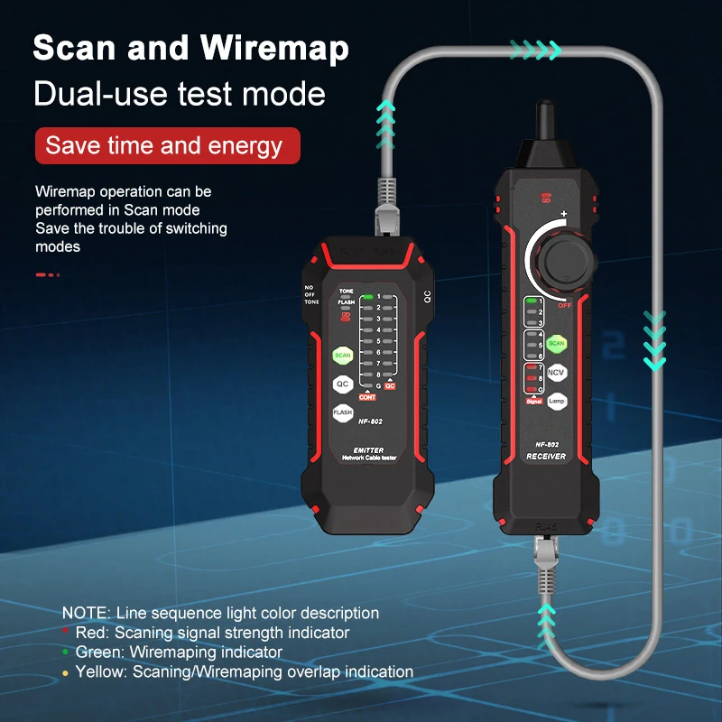 NF-802 Underground Cable Tester RJ11 RJ45 Locator Circuit Tracer Metal Pipe Detector WireTracker Tracer Tool Detects Line Finder