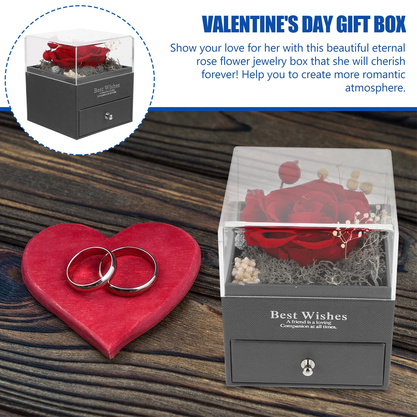 

Preserved Flower Jewelry Box with Decoration Travel Size for Bridal Shower Engagement Keepsake Organizer Unique