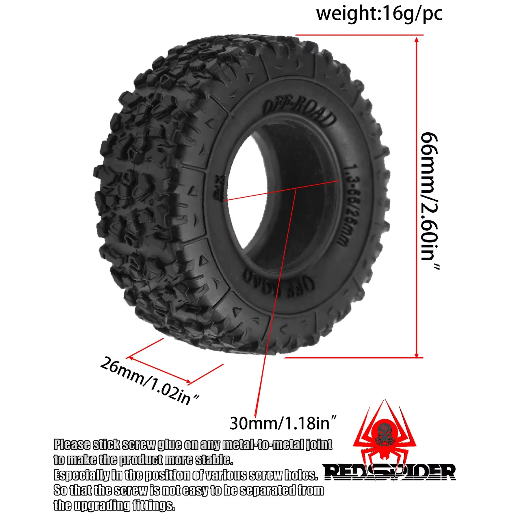 1.3” Crawler Tires Rock Terrain Tires 66x26mm Soft Rubber Tires for AX24 TRX4M Axial SCX24 FCX24 Ultimate CR-18P EVO XC-1 RTR