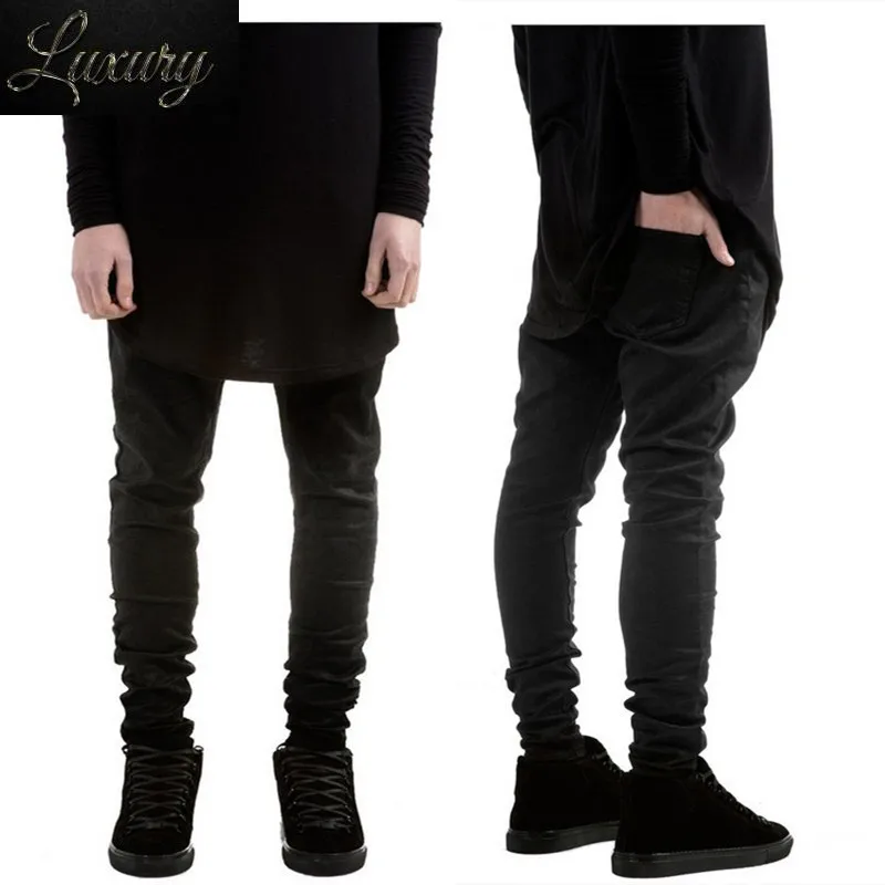 

Hot high quality kanye west style men's black skinny slim fit jeans hip hop swag stretch biker homme Jogger pants trousers