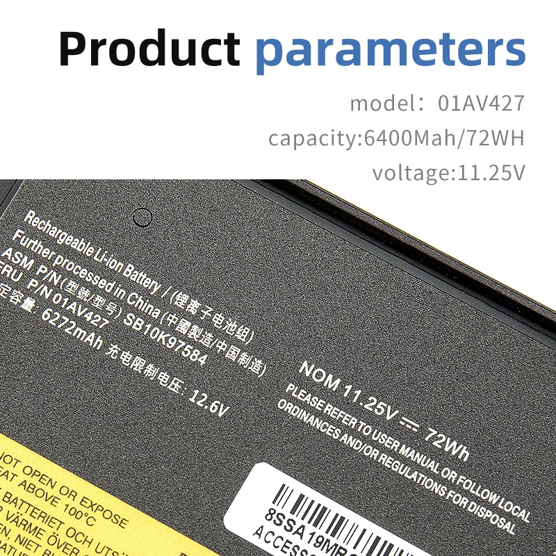 Imagem -05 - Suozhan-lenovo Thinkpad Bateria do Portátil Original 01av427 72wh T470 T480 T570 T580 P51s P52s 01av428 01av492 01av423 Sb10k